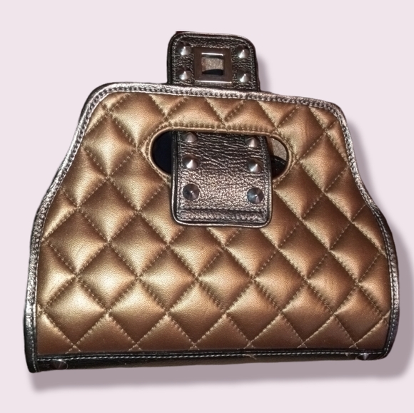 Be&D VINTAGE STUDDED SMALL HANDBANG/CLUTCH METALLIC BRONZE LEATHER CLUTCH - Picture 3 of 12